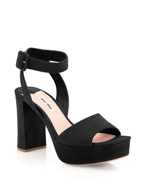 miu miu suede ankle strap platform sandals|Miu Miu Cross Plateau Platform Sandal (Women) .